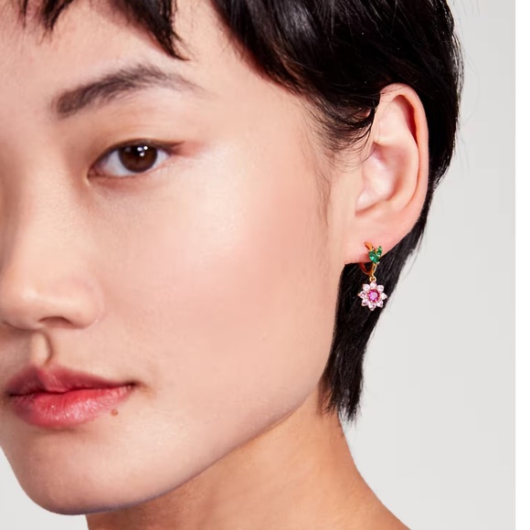 KATE SPADE • New Bloom Crystal Flower Huggie Hoop Earrings - Picture 2 of 4